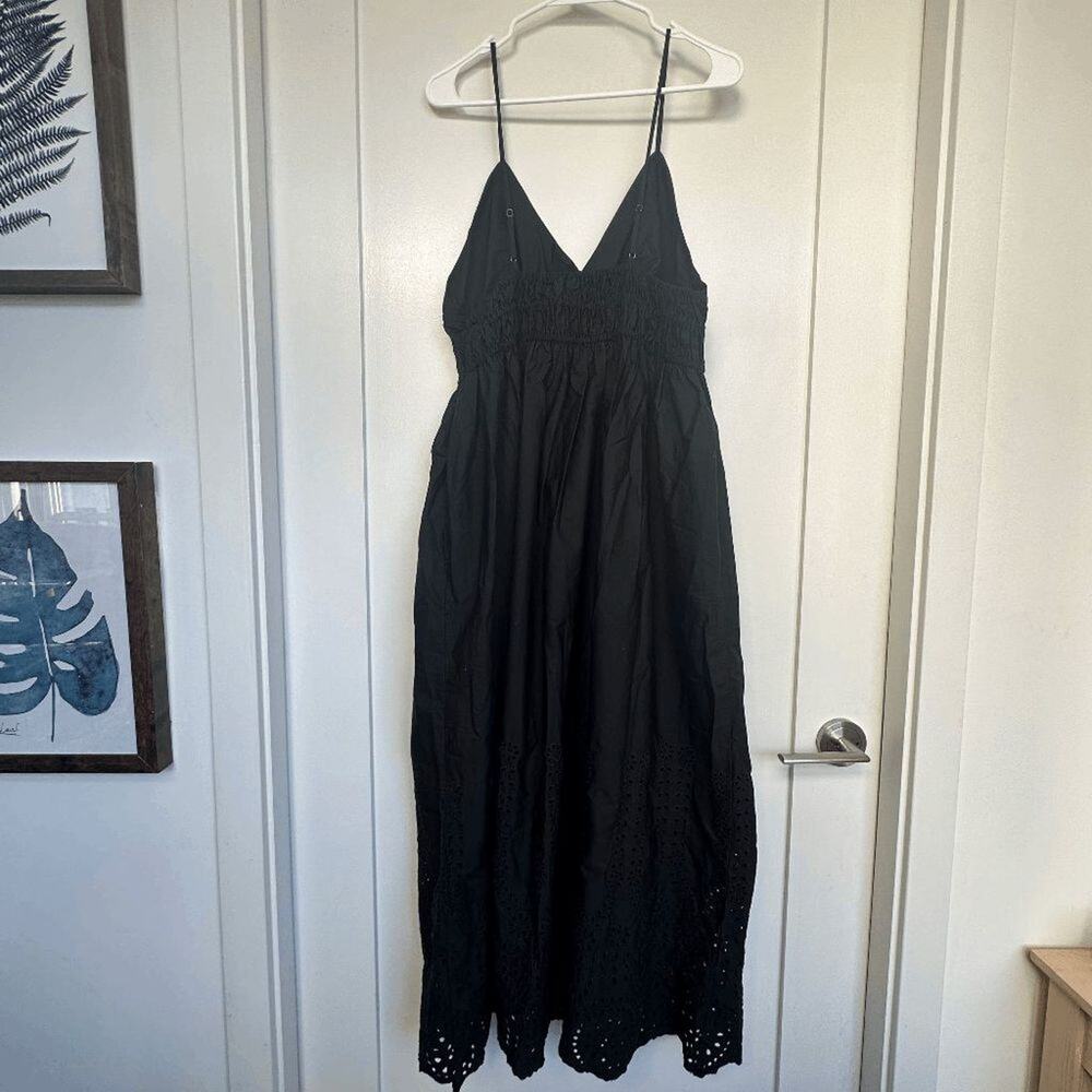 J.Crew Eyelet Midi Dress Black Smocked Waist Size 6 - Picture 4 of 6
